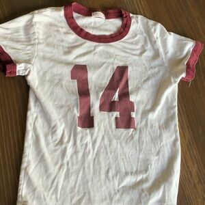 White and Maroon Number 14 T-Shirt